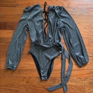 SHEIN Shimmering Black Silver Metallic Top